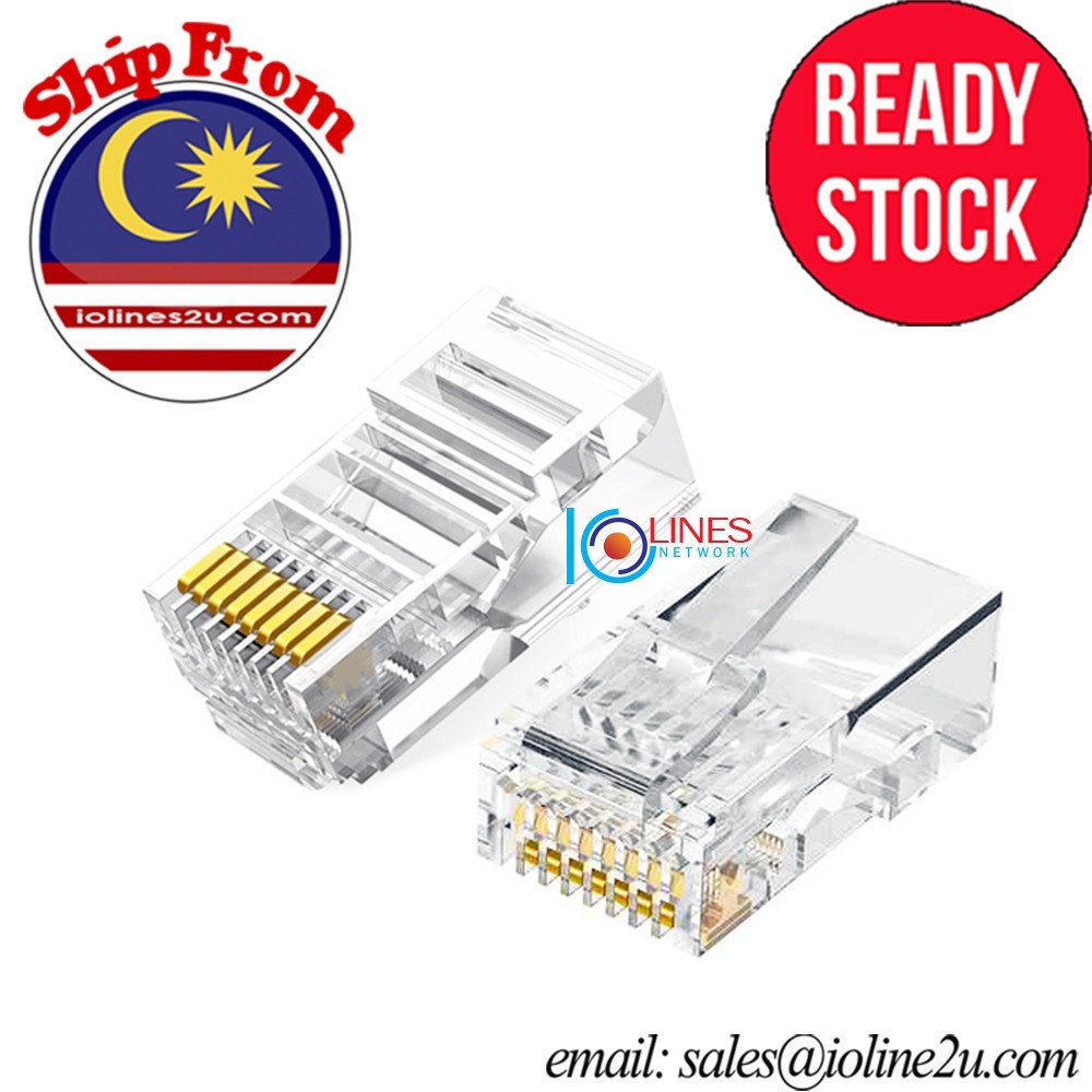 100pcs UTP Cat 5e Cat5e 24k gold plated Pin High Quality RJ45 Connector ...