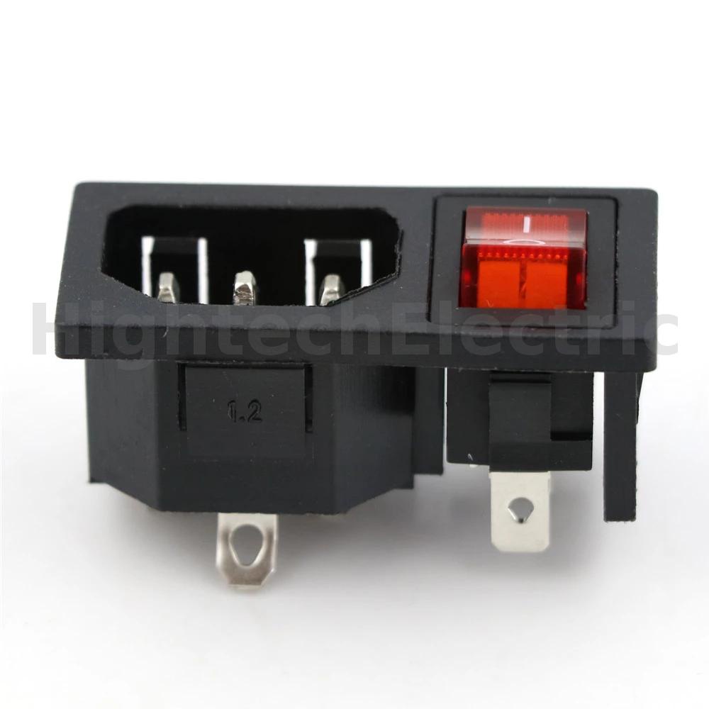 AC 10A 250V 3Pins Rocker Switch Power Socket Fused IEC 320 C14 Inlet