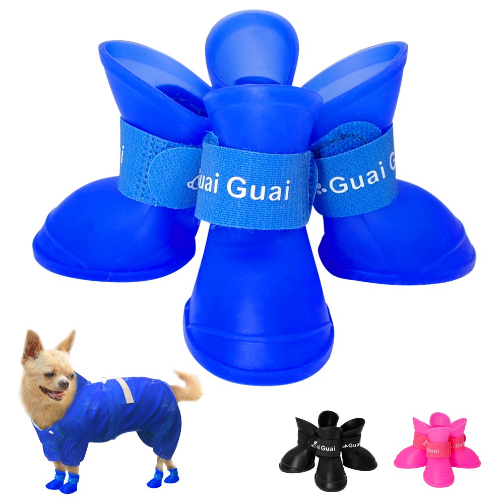 4pcs lot Pet Dog Rain Shoes Boots Small Medium Waterproof Rubber Dog Booties Shopee Malaysia