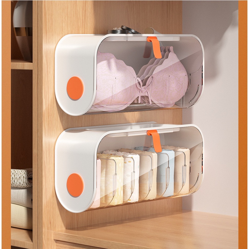 Plastic Wall Mounted Underwear Bra Organizer Storage Box With Cover