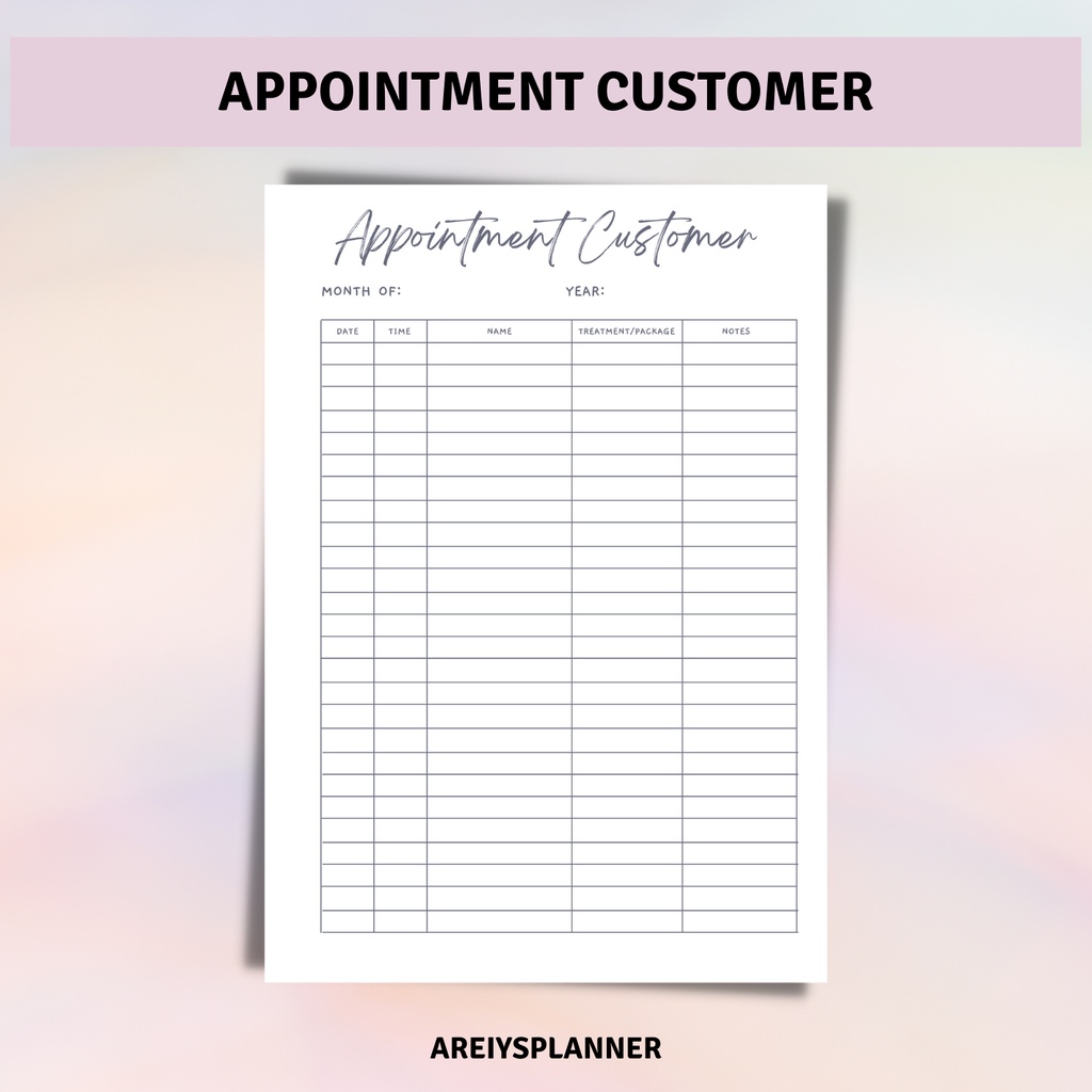 APPOINTMENT CUSTOMER 6 HOLES LOOSE LEAF INSERT PLANNER A5, A6