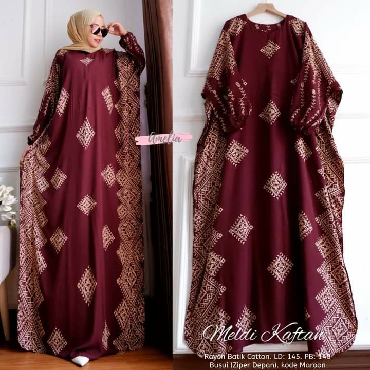 Gamis Rayon Jumbo Kaftan Terbaru Meldi Kaftan By Batik AW Motif Kotak