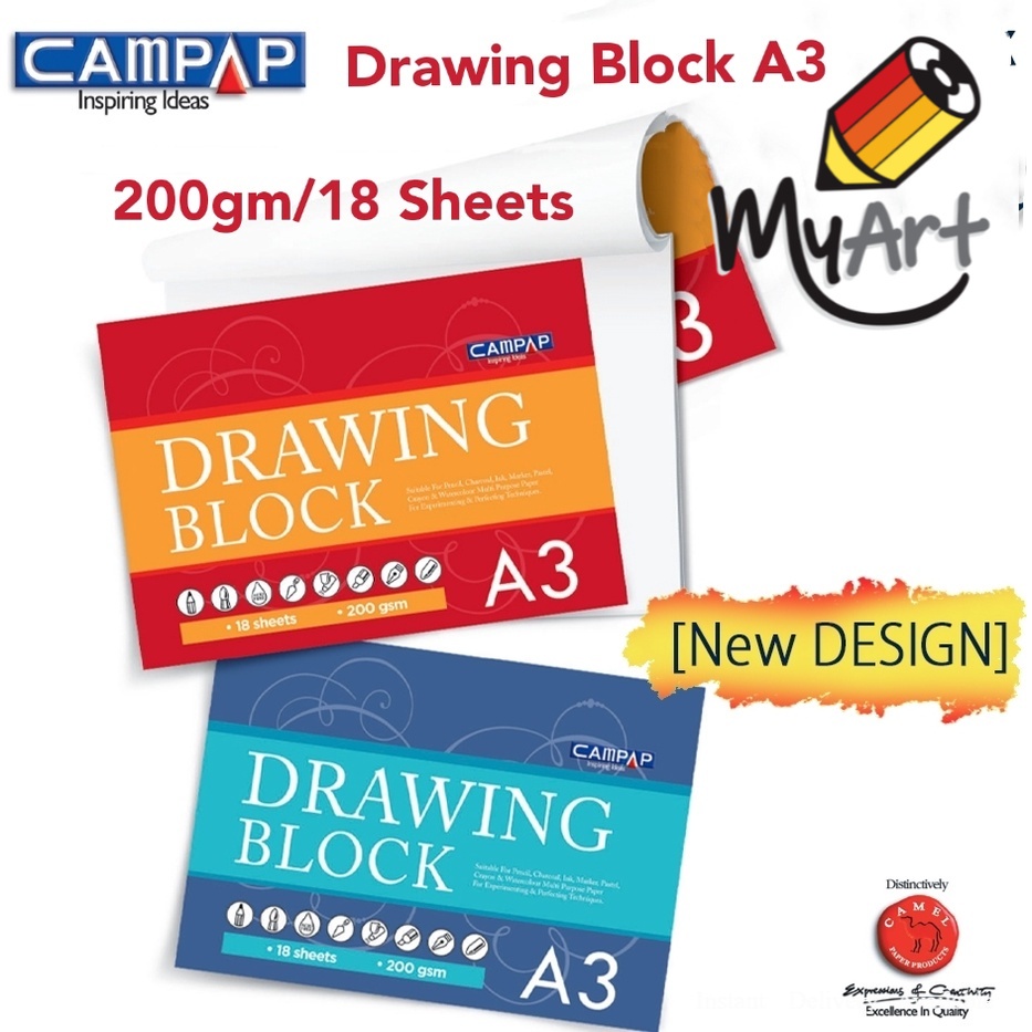 MyArt CAMPAP Drawing Block A3 18 Sheets 200gsm Acid Free Drawing Paper
