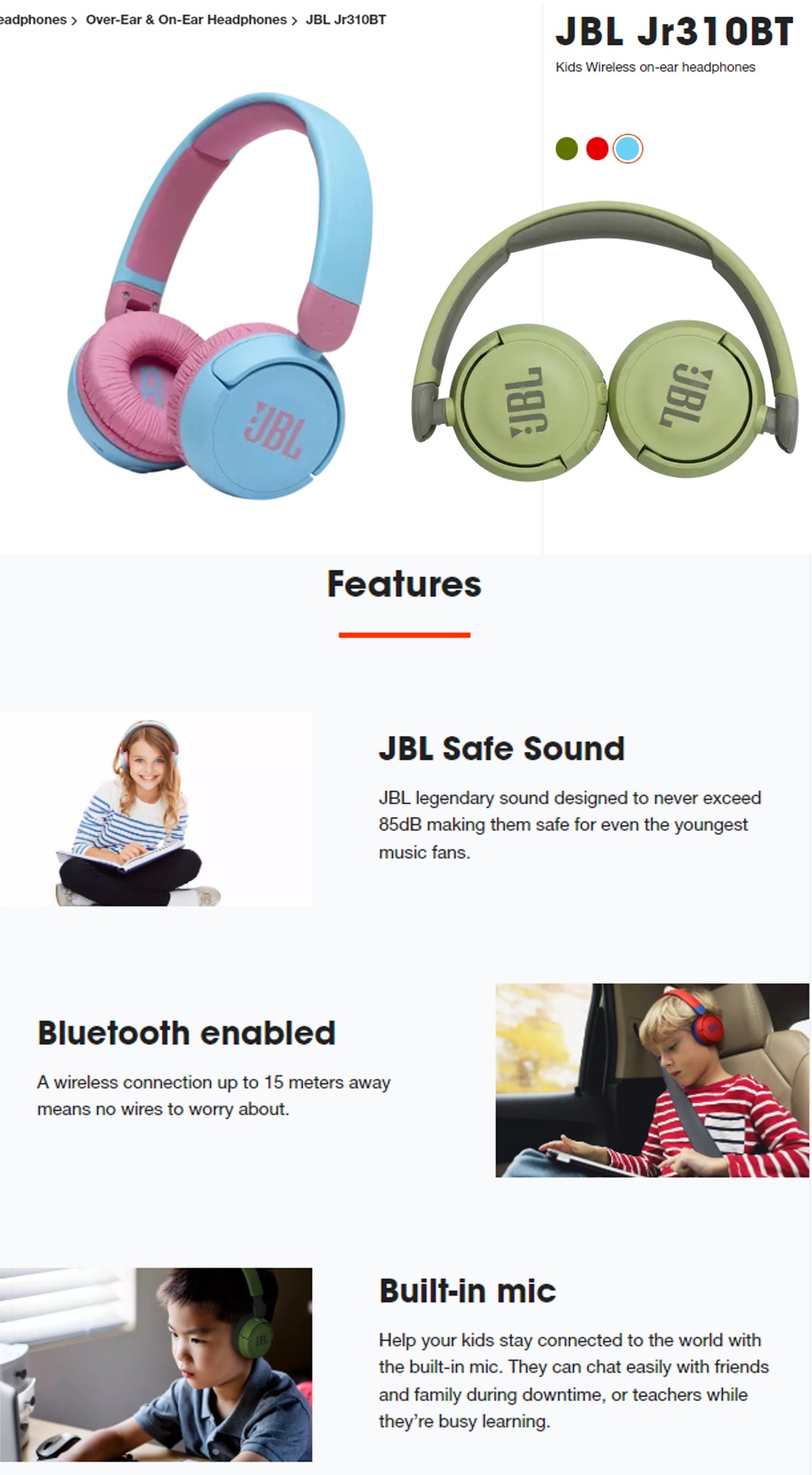 Cuffie JBL Jr310BT Wireless Per Bambini – Bluetooth Con Microfono, Volume Limitato A 85 DB, 30 Ore Di Batteria, Pieghevoli E Morbide, Colore Verde - 4