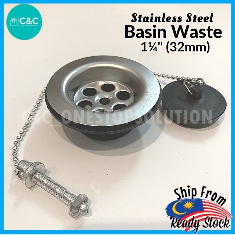 BRANDED Stainless Steel Basin Waste Plug and Chain Set 1¼