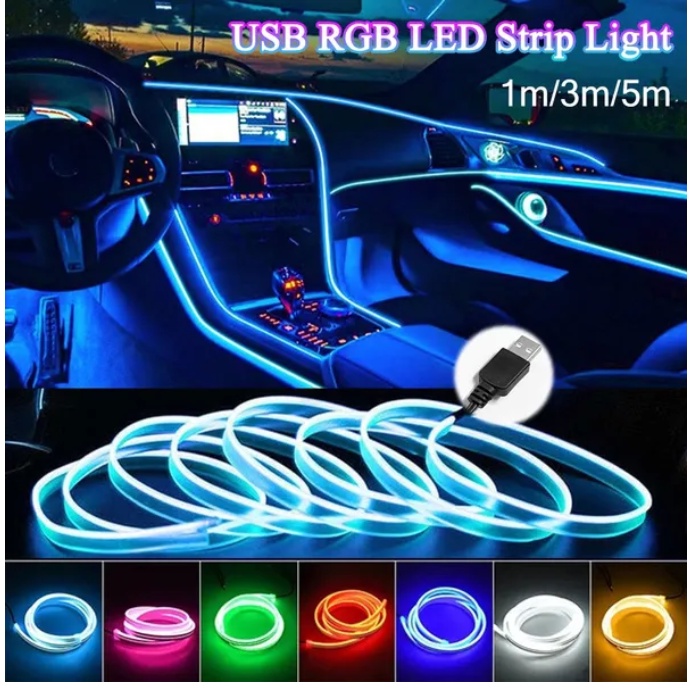 [NEW LED]5Meters Car Interior Lighting LED Strip EL Wire Rope Auto ...
