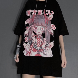 Summer Korean Style Women Shirt Ins Dark Retro Anime Printing Oversize  T-shirt Harajuku Female Short-sleeved Gothic Clothes | Shopee Malaysia