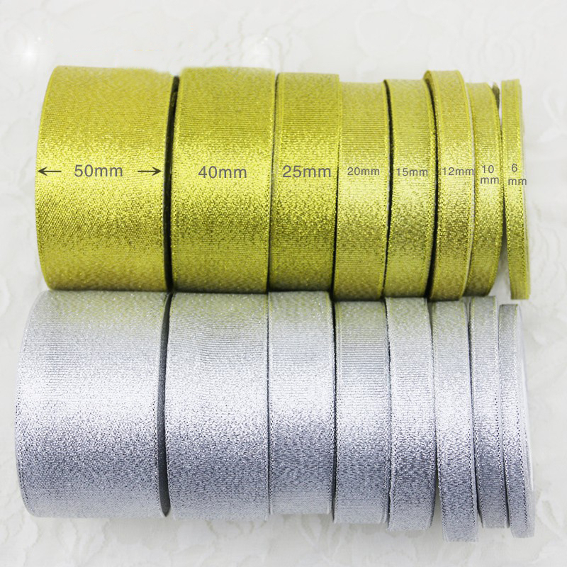 (25 Yards/lot) Gold Silver Ribbon Gift Packaging Holiday Celebration ...