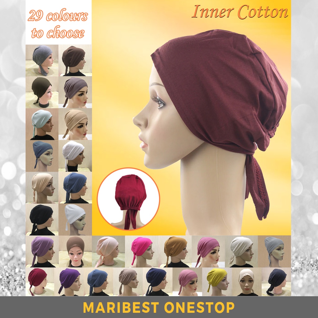 H048 Cotton Tie Back Under Scarf Hijab Inner Hat Women Muslim Snowcap