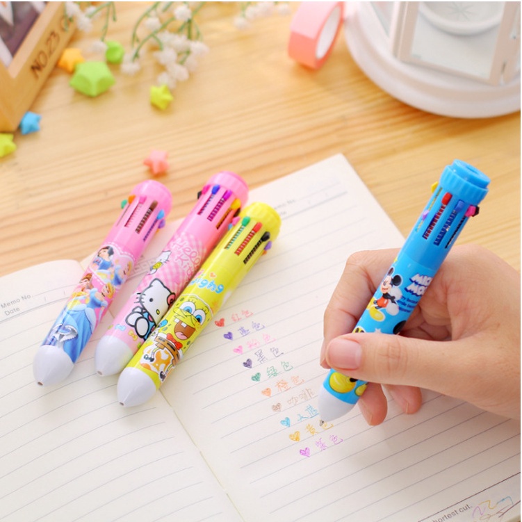 10 in 1 Cartoon Pen 10 colors Retractable Ten color pen kids cute ball ...