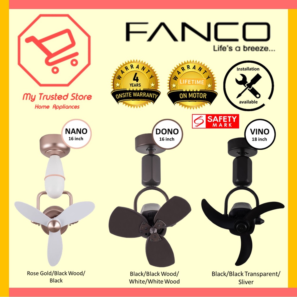 Fanco (Nano 16 Inch / Dono 16 Inch / Vino 18 Inch) Corner Fan W Wall ...