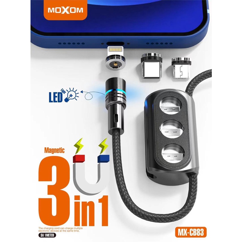ORIGINAL MOXOM MX-CB83 3in1 Magnetic Cable Micro USB Ligtning Type C ...