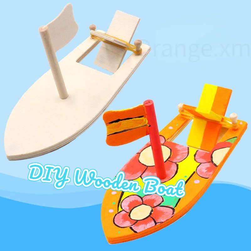 ⛵️DIY Hand Painted Wooden Boat Toy Children Painting Graffiti Ship Can ...