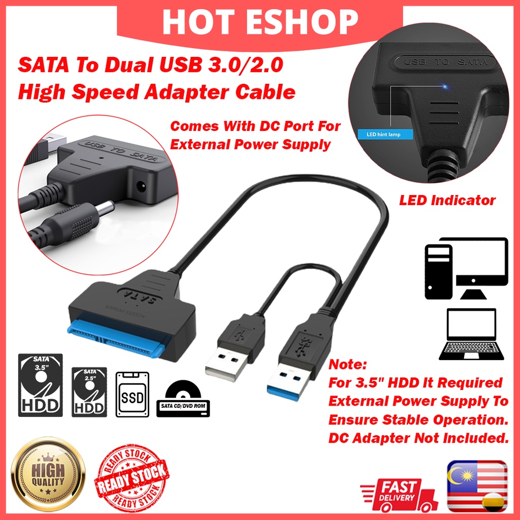SATA to Dual USB3.0 USB 2.0 to SATA High Speed Adapter Cable for ...
