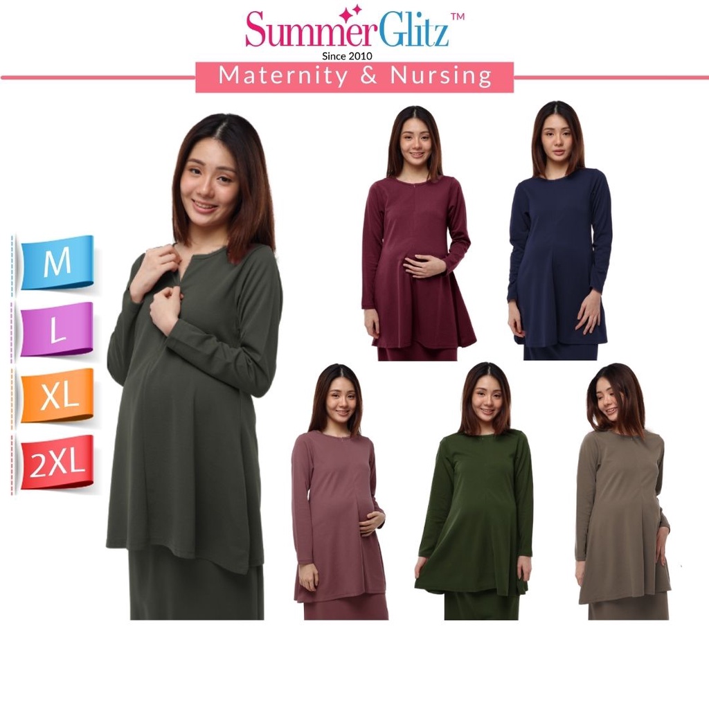 SummerGlitz Muslimah Flare Zip Blouse | Baju Tunic Muslimah Lengan