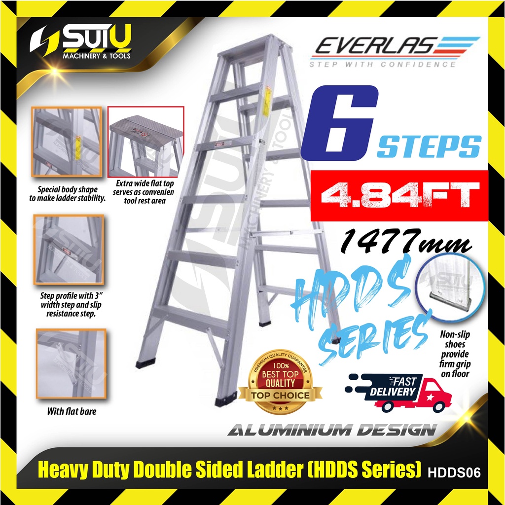 EVERLAS HDDS06 6 Steps 1477MM Heavy Duty Aluminium Double Sided Ladder ...