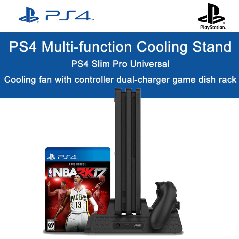 PS4 Vertical cooling stand with controller charging dock game disc rack ...