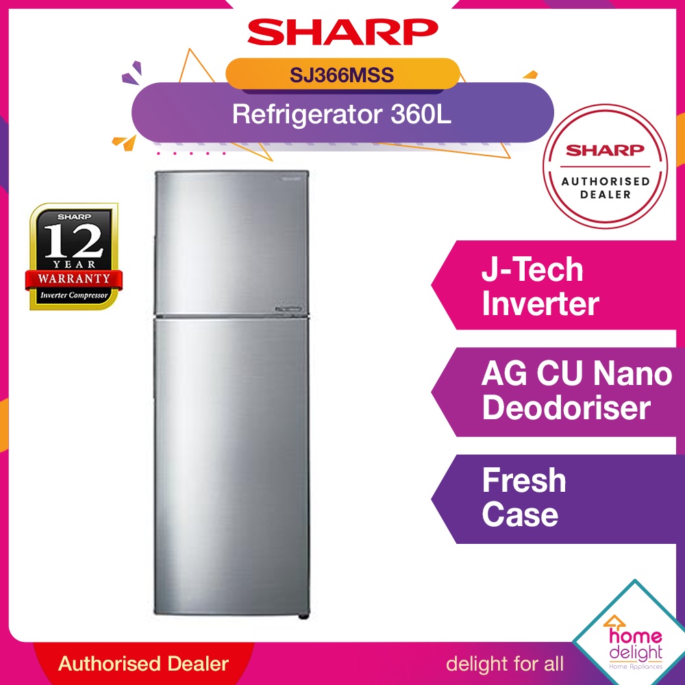 [FREE SHIPPING] Sharp 2 Door Fridge Inverter 360L (Silver) [ SJ366MSS ...