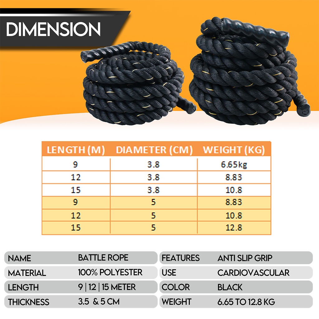 Vigor Fitness Battle Rope Length 9m x 38mm 50mm Shopee Malaysia