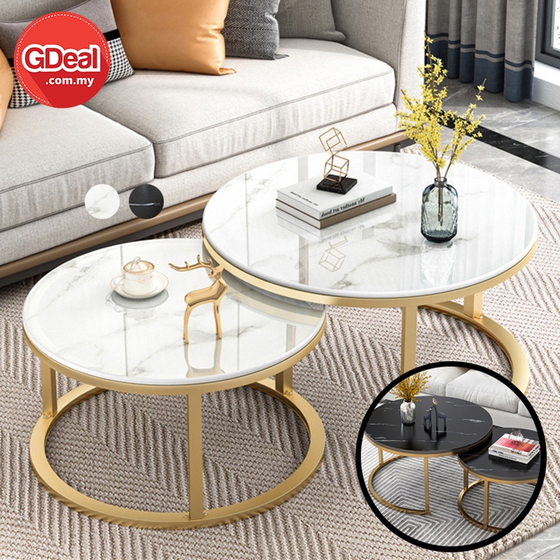 GDeal BIG SIZE Modern Round Shape Wooden Double Coffee Table Minimalist ...