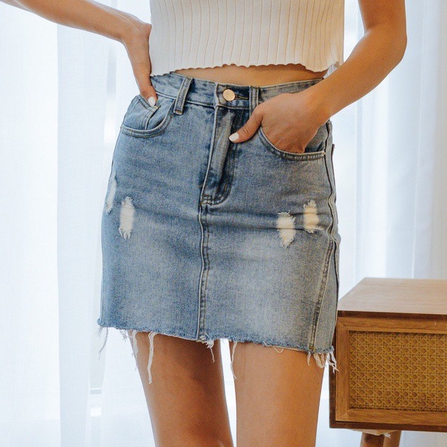 Mae Ripped Denim Skirt Women Casual Jeans Mini Skirt Skirt