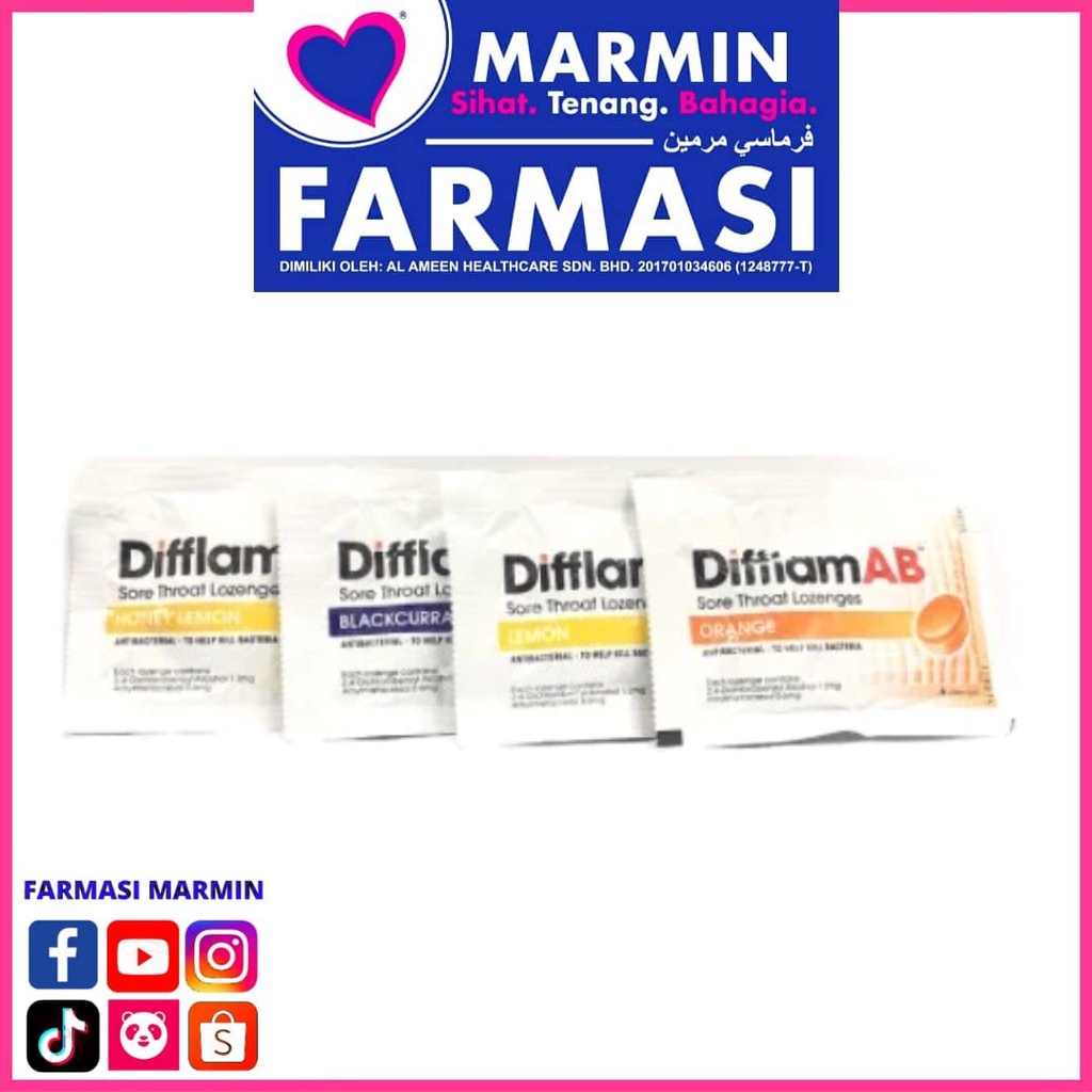 DIFFLAM AB SORE THROAT LOZENGES 6S RANGE (HONEY LEMON/ BLACKCURRANT ...