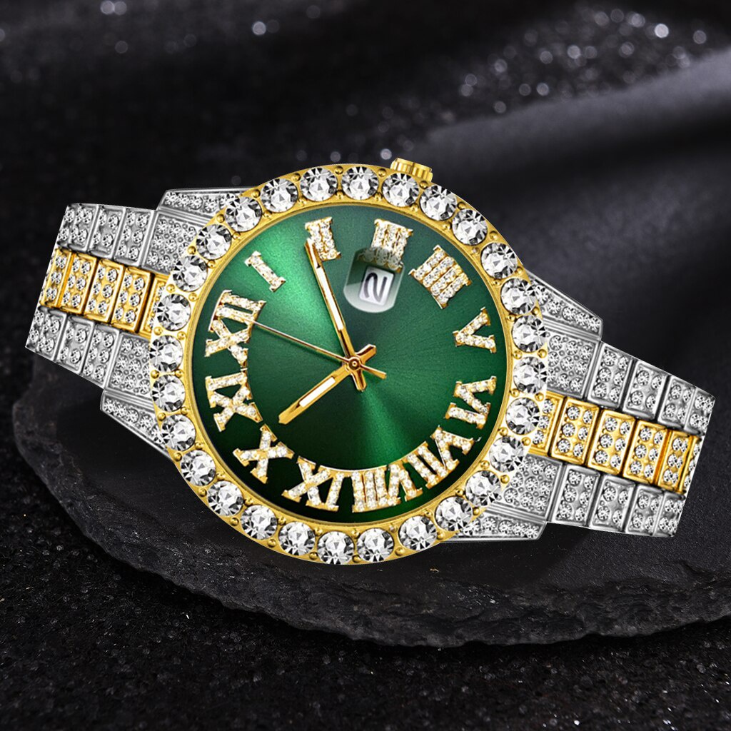 Gold watch green face cheap mens