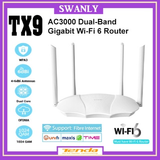 Tenda WiFi 6 AX3000 Smart WiFi Router, Dual Band Gigabit Wireless