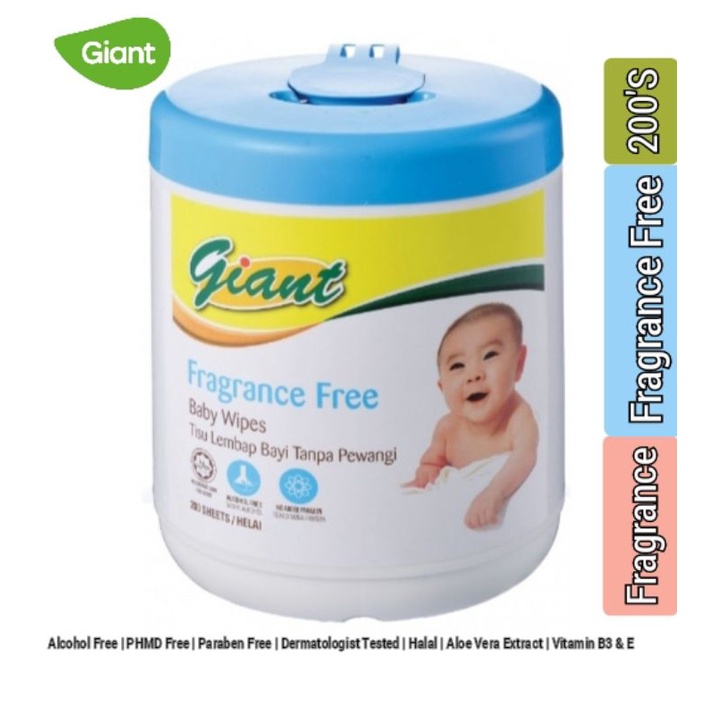 Giant Baby Wipes Alcohol Free For face and body (200'S) Shopee Malaysia
