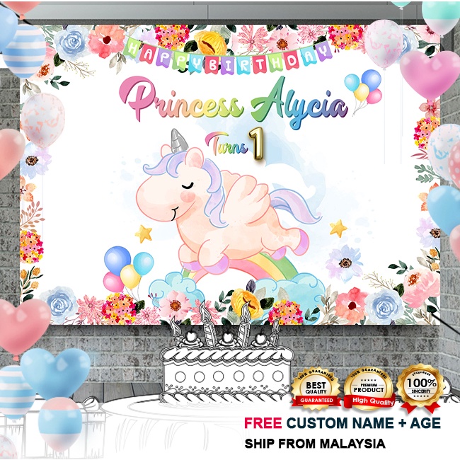 Birthday Banner / Birthday Backdrop / Hari Jadi - Unicorn Baby / Bunny ...