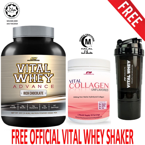 Vital Whey Advance Halal 2kg, 24g Protein Isolate+Tribulus,Tongkat Ali, Guarana+Vital Collagen