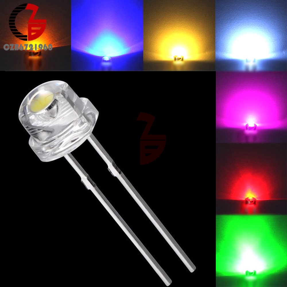100Pcs 5mm Diode Straw Hat White Red Green Blue Yellow Purple Smd Smt ...