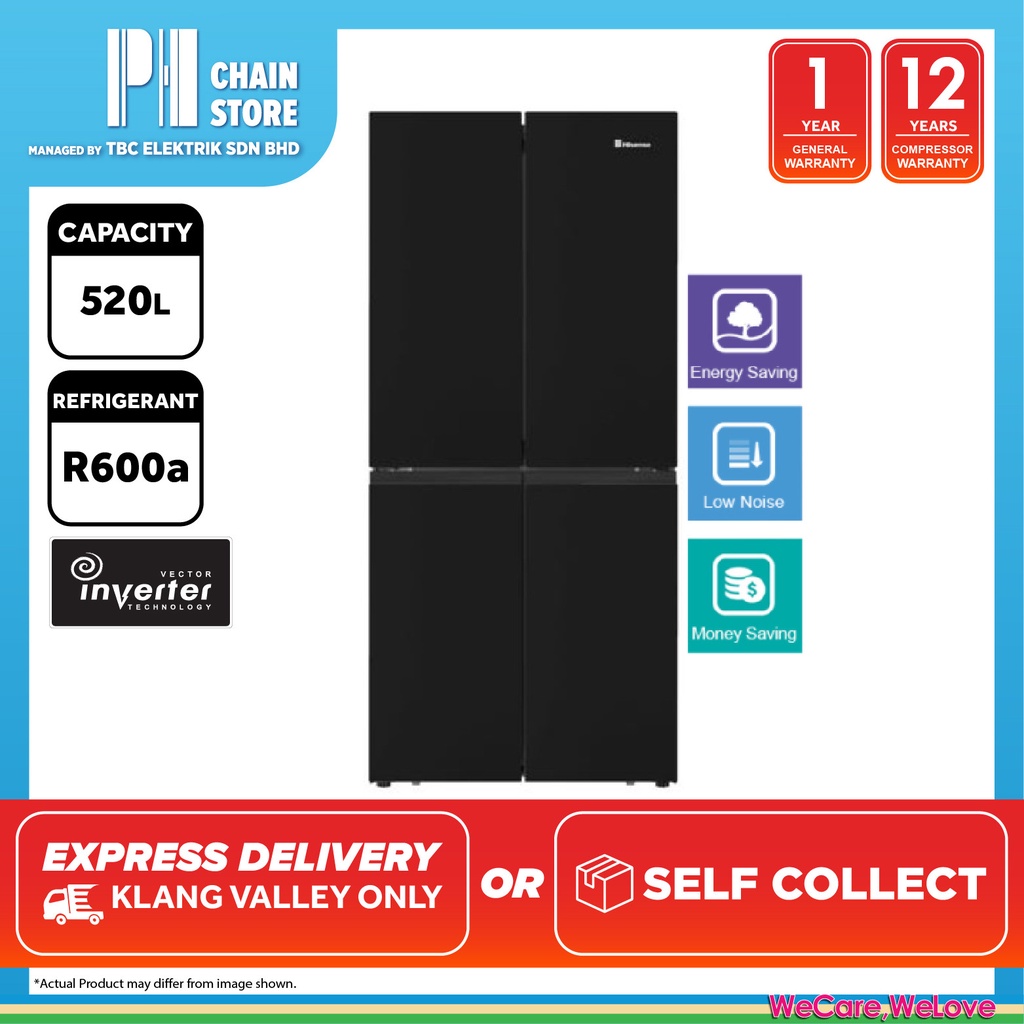 HISENSE RQ568N4ABU 520L 4DOOR INVERTER FRIDGE / REFRIGERATOR (EXPRESS