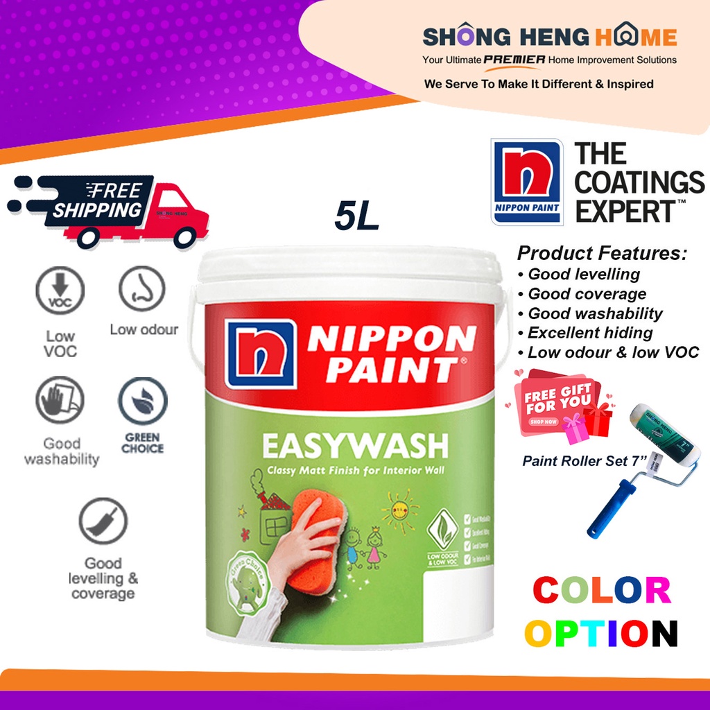 5L - Nippon Paint Vinilex Easywash Interior Wall - OW1056P -Laid Back ...