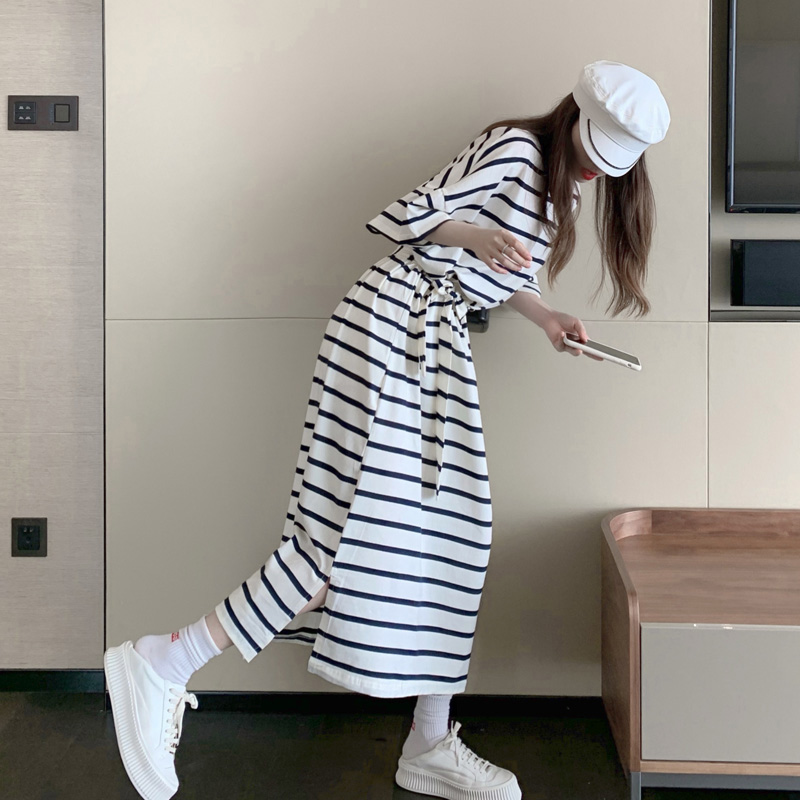 Summer Korean Short-sleeve High-waist Lace-up Slim Dress Plus Size ...