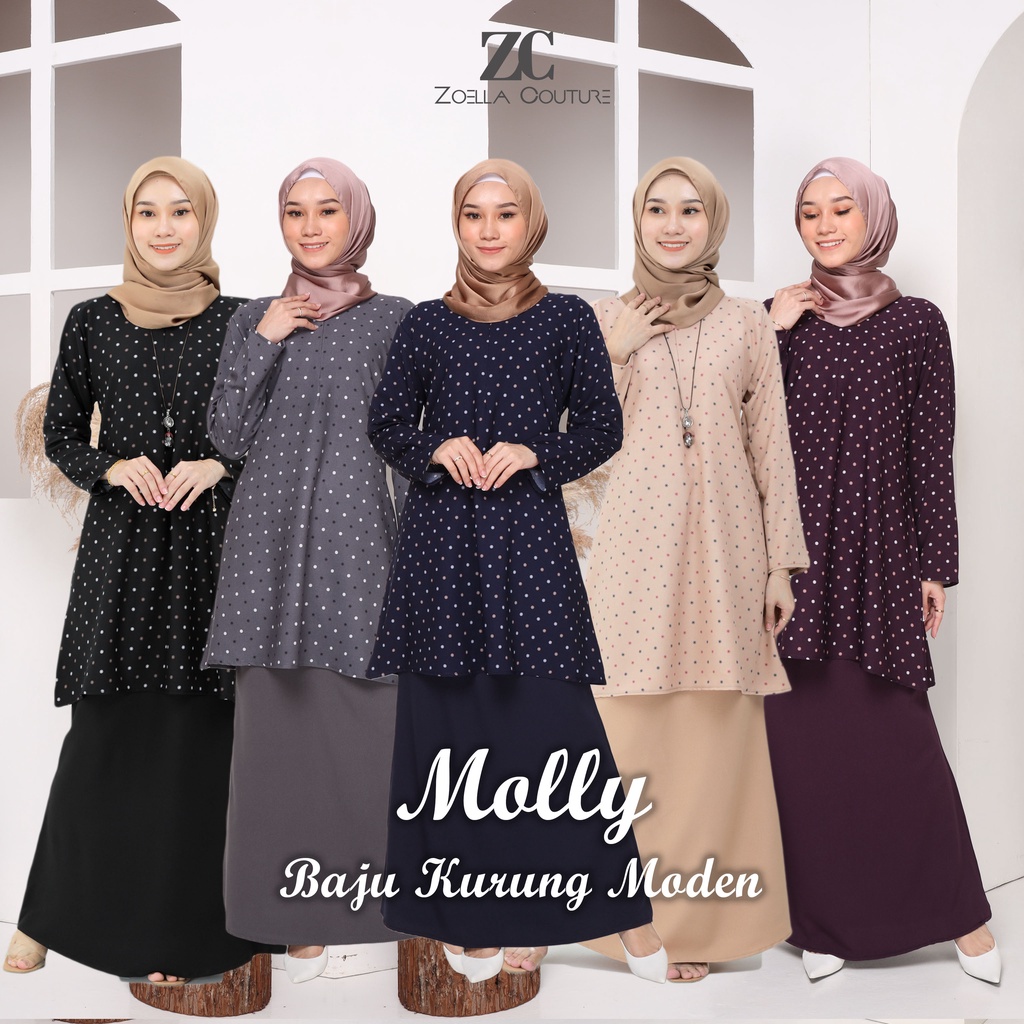 🌺MOLLY BAJU KURUNG MODEN 2024 🌺 POLKA DOT KURUNG🌺 IRONLESS, BY ZOELLA