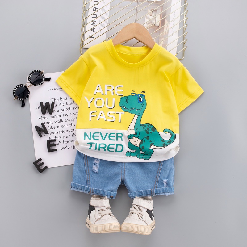 06 years old Baby boy summer Tshirt suit Infant pure cotton clothing