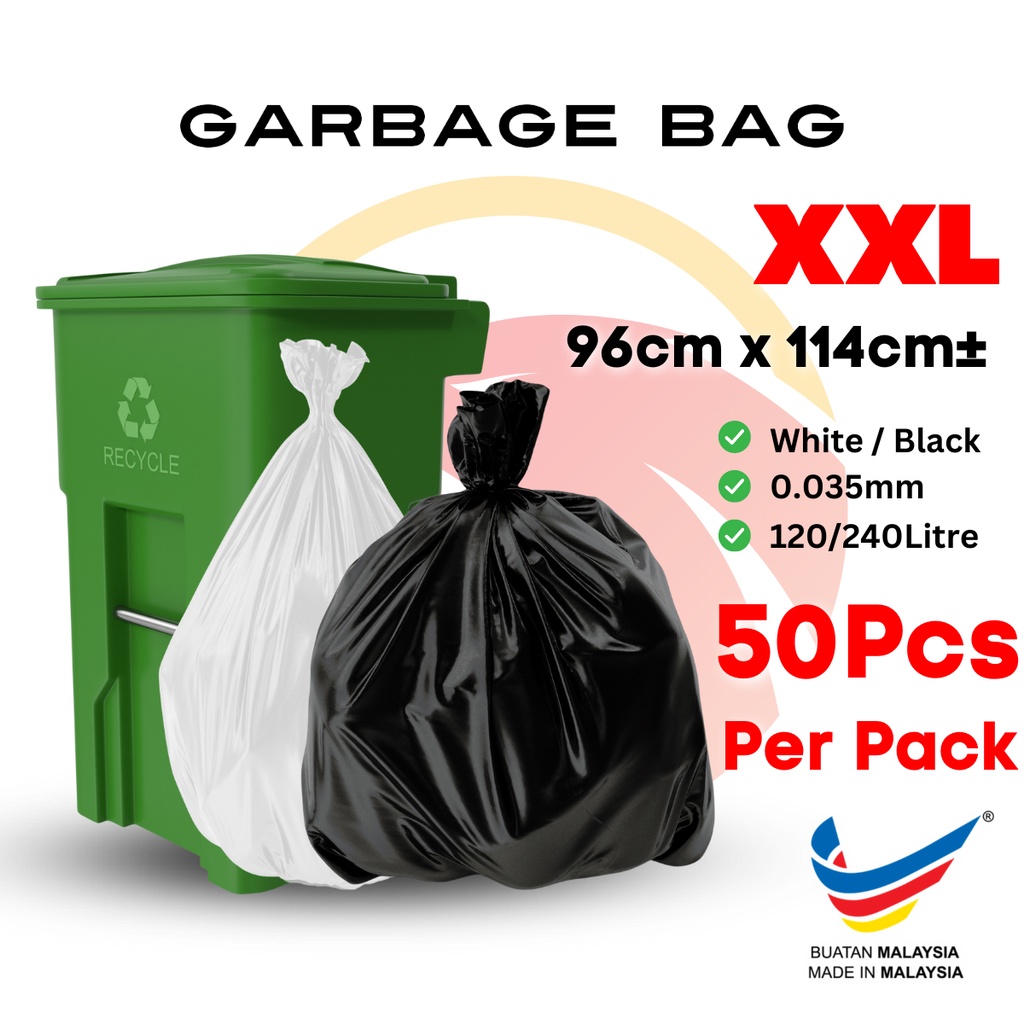 Plastik Sampah HDPE Garbage Bag XXL White/Black 50Pcs/Pack (96cm x