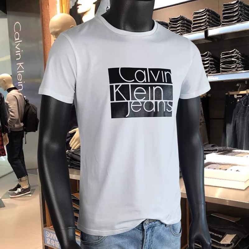 ORIGINAL Calvin Klein CK Cotton Square Aligned Logo Print T Shirt Men Slim Fit Baju Lelaki Premium Shopee Malaysia