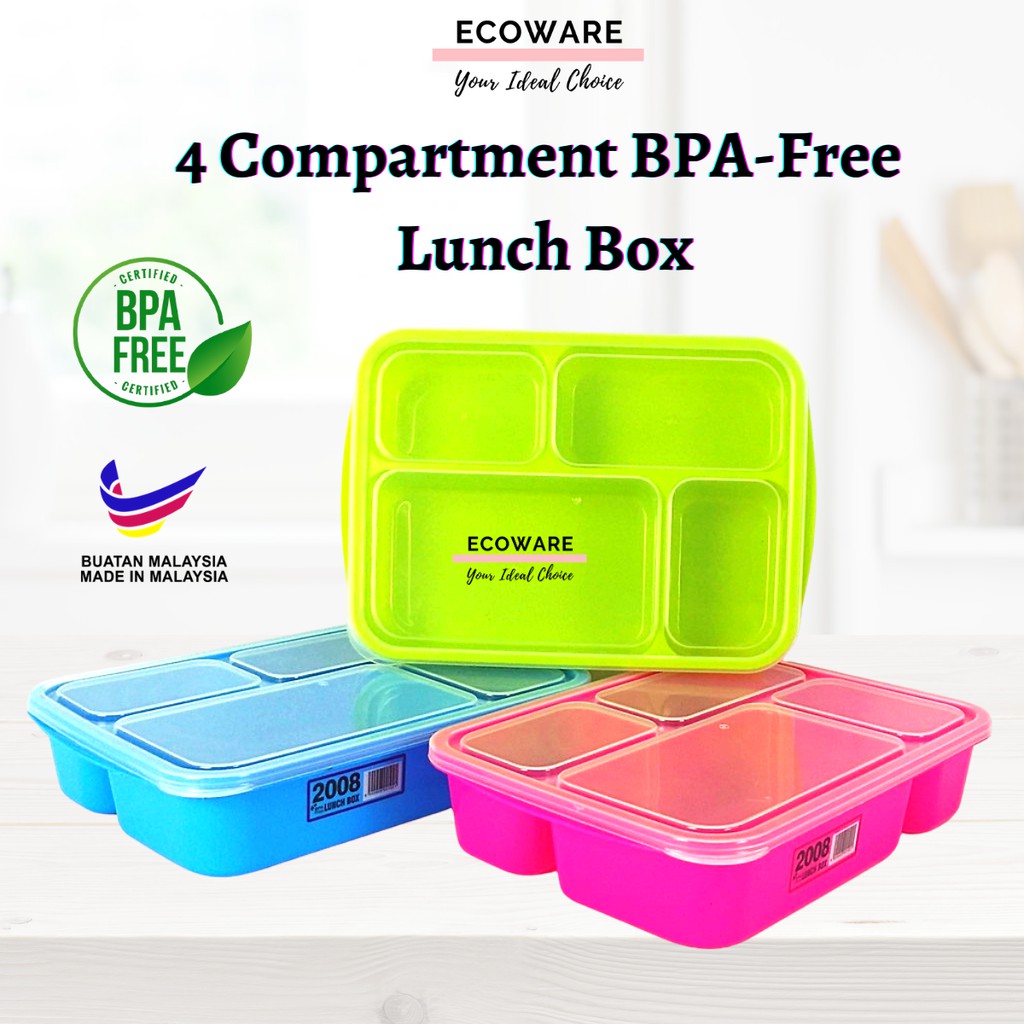 4 Compartment BPA FREE Lunch Box/ Bekas Makanan/ Plastic Food Container Bento Lunch Box Shopee