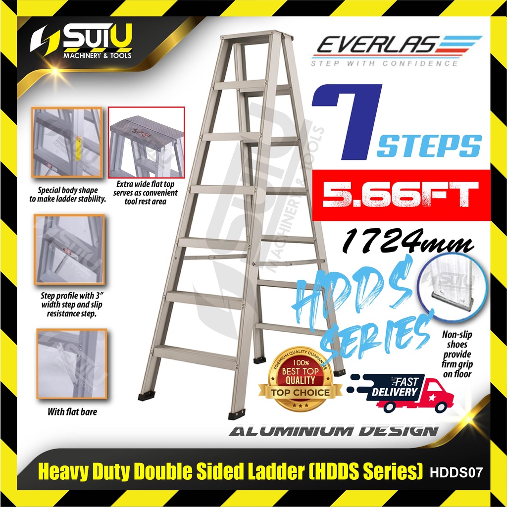 EVERLAS HDDS07 7 Steps 1724MM Heavy Duty Aluminium Double Sided Ladder ...