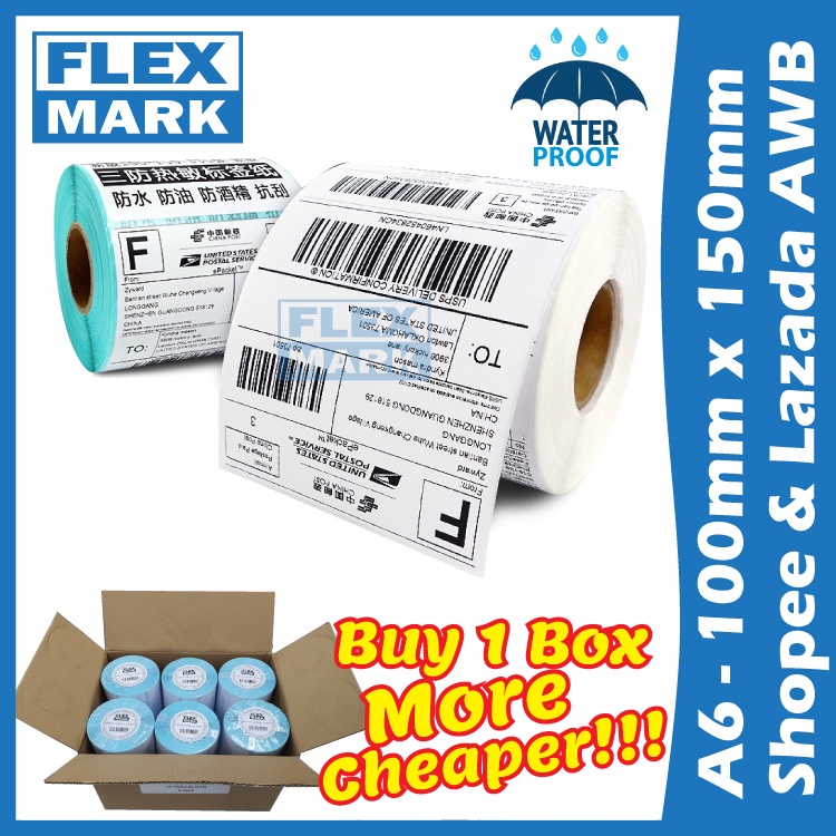 [1 Carton/18rolls] FLEXMARK Thermal Sticker A6 Shipping Label Barcode ...