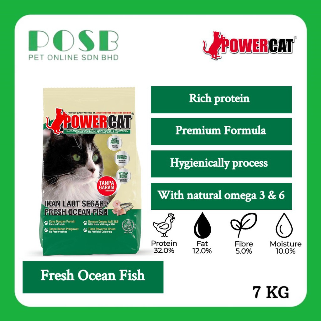 POWERCAT Cat Food Fresh Ocean Fish 7kg /Fresh Ocean Tuna/ Fresh Chicken/ Kitten Formula/ Power Cat (Bumiputera Product)