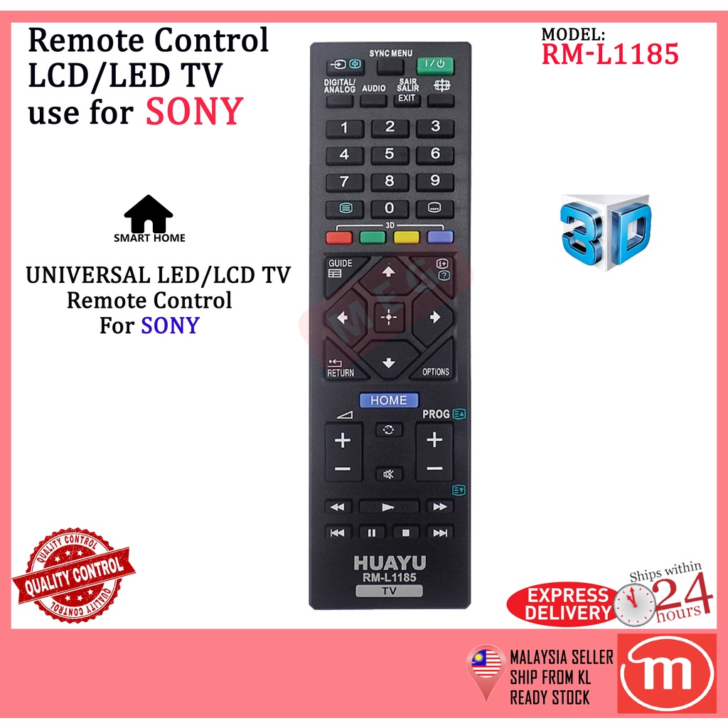 SONY LCD / LED TV REMOTE CONTROL 3D REPLACEMENT HUAYU (RM-L1185 ...