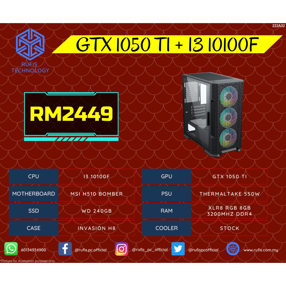 RUFIS Custom Gaming PC Package (INTEL i3 10100F / GTX 1050 TI / 8GB RAM ...