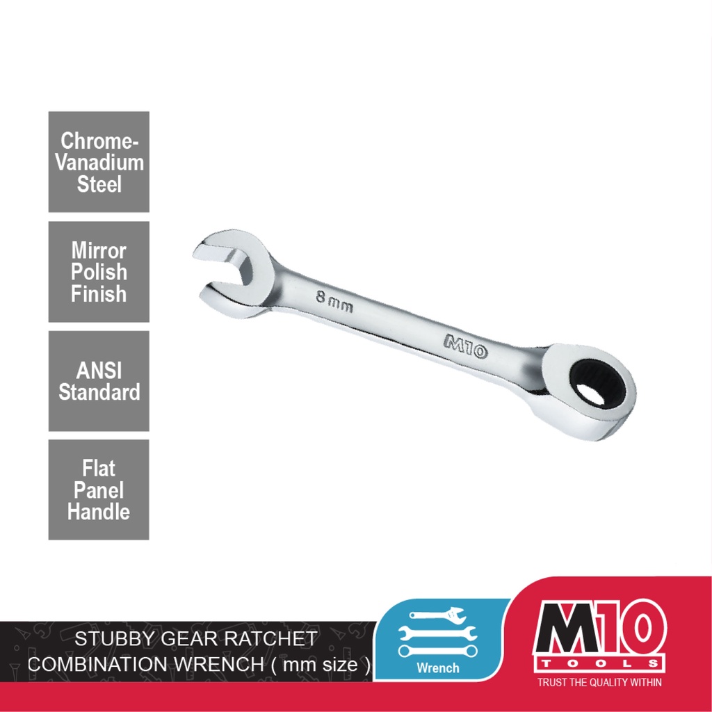M10 Stubby Gear Ratchet Combination Wrench - mm - 8 / 10 / 11 / 12 / 13 ...
