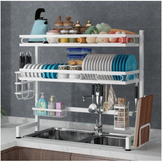 Rak Pinggan Rak Dapur Stainless Steel Kitchen Dish Rack Double Sink Dish Drainer Kitchen 0608