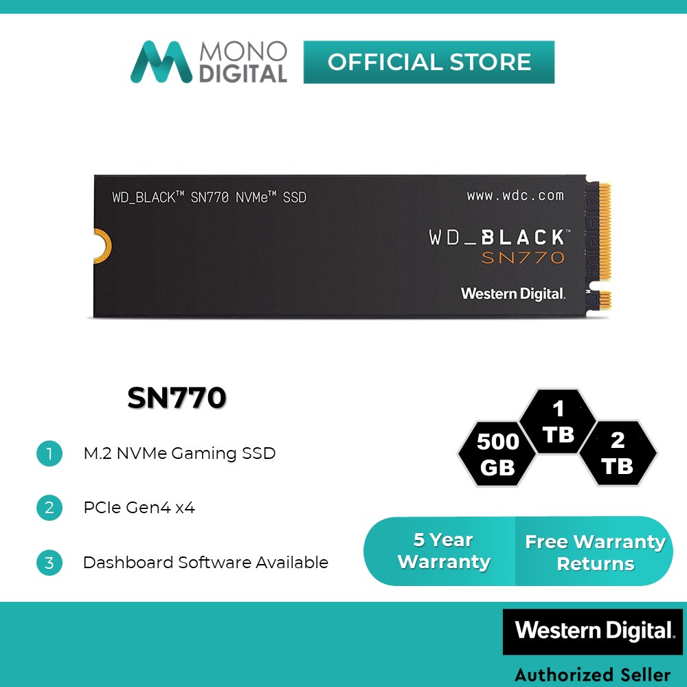 WD WD_BLACK SN770 NVMe 1TB Internal Solid State Drive - Black (WDS200T3X0E)  for sale online