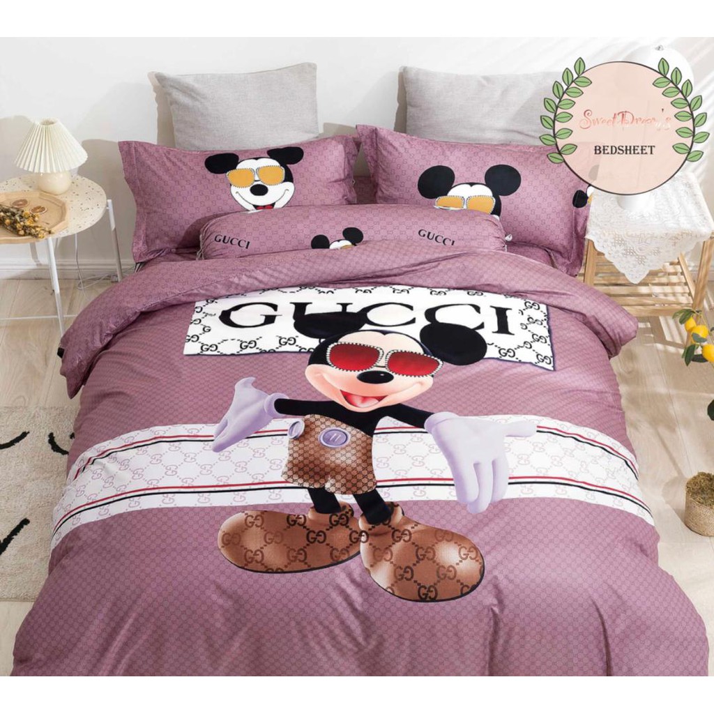 5in1 King & Queen Size Branded Happy Mickey Mouse Bedsheet With ...