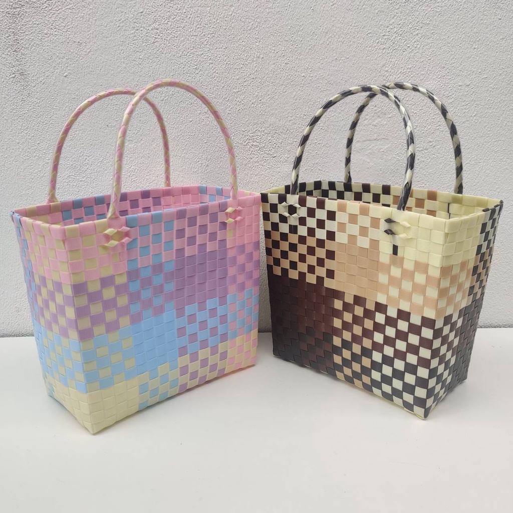 Unicorn Color Plastic Woven Basket Bag Width 13 Length 24 Height 23cm ...